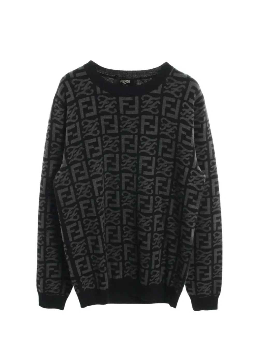 Fendi Men's Black & Gray All-Over FF Logo Crewneck Sweater